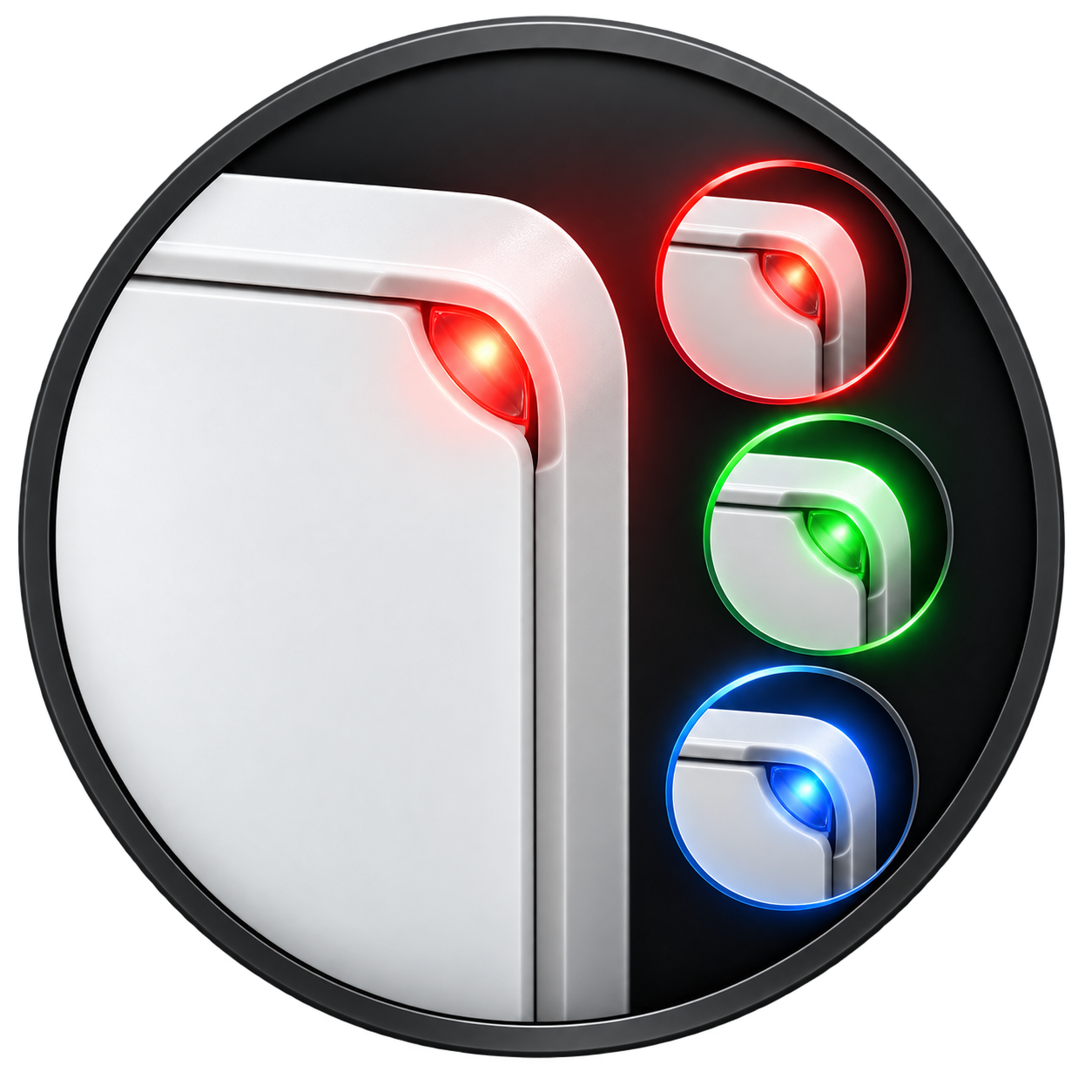 Zooz ZSE43 upper-right LED indicator showing blue green and red status lights